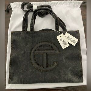 Telfar Black Denim Medium Shopper Tote/Crossbody Bag
